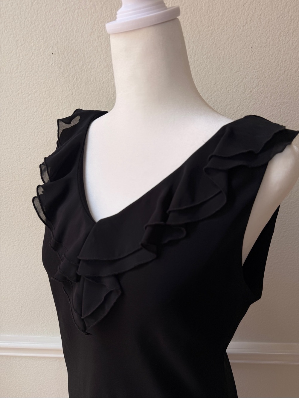 Vintage Y2K Black Ruffle Midi Cocktail Dress Fairy Whimsigoth Romantic LBD 10